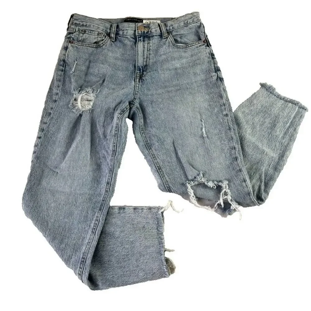 Aeropostale Mom Jean Womens  8 Reg High Rise Denim Distressed Destroyed Ripped